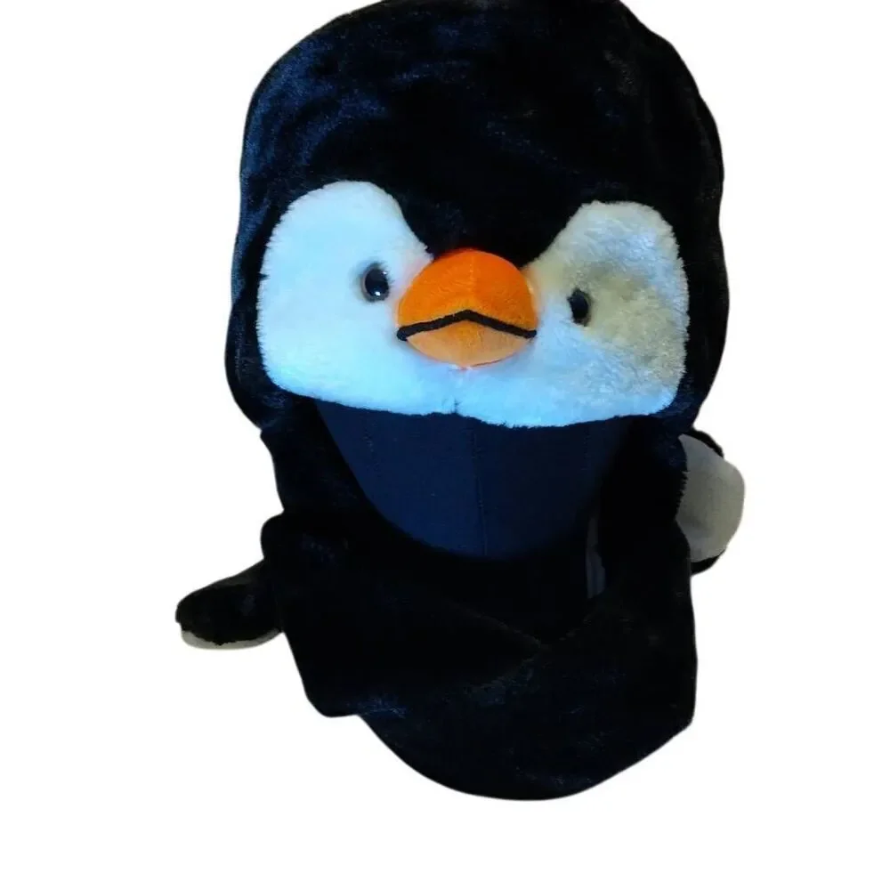 Fuzzy Warm Adult Penguin Hat with built in Scarf and Hand warmers